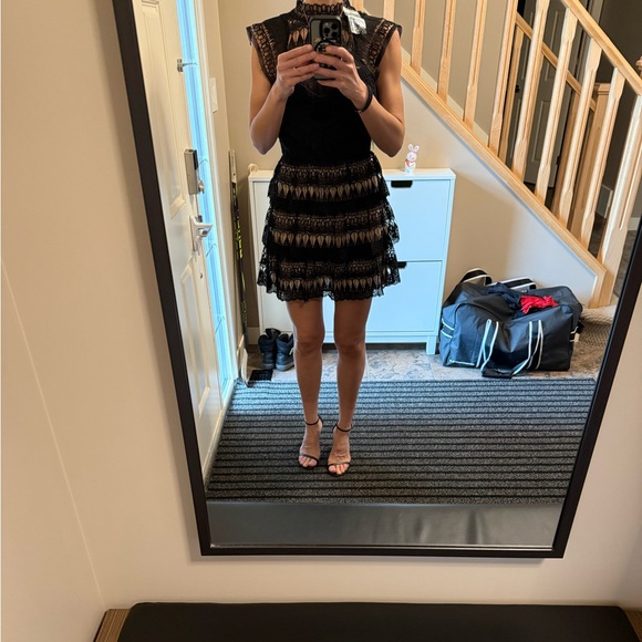 Black lace mini Bebe dress. - Picture 5 of 10